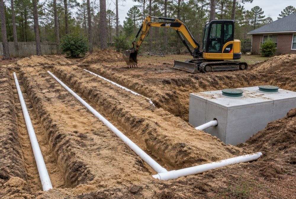 Excavator installing a residential septic system in Roanoke, VA
