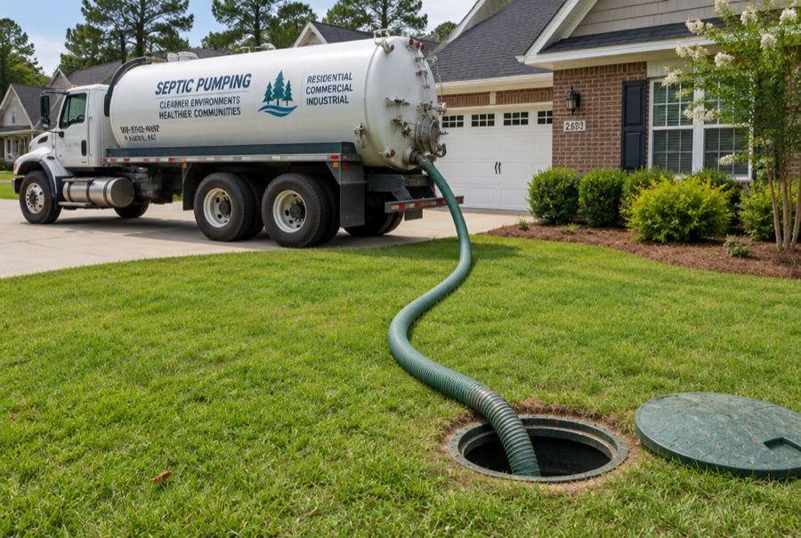 Septic pump truck servicing a residential septic tank in Roanoke, VA